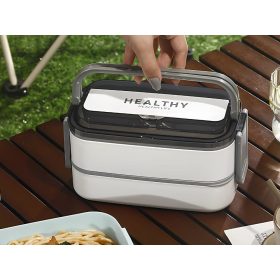   Két rekeszes uzsonnásdoboz evőeszközökkel, fehér - 21,5x11,5x11cm