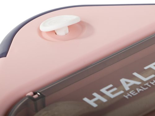 Három rekeszes uzsonnásdoboz telefontartóval és evőeszközökkel, rózsaszín - 19x19x8,5cm