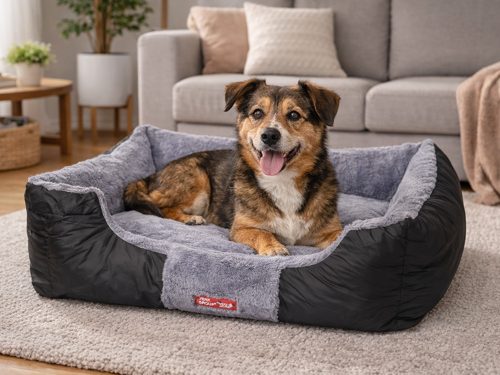 Kisállat fekhely, fekete/szürke - 65x50x16cm