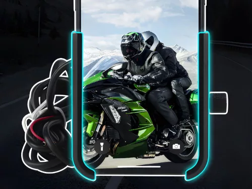 Állítható telefontartó motorkerékpár kormányra töltővel - fém