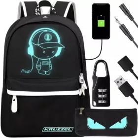   Kruzzel 19374 Smart világító hátizsák Unisex USB-vel, tolltartóval, zárral, 19l, fekete