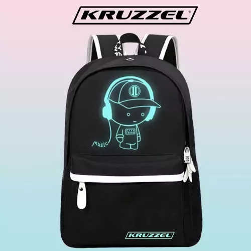Kruzzel 19374 Smart világító hátizsák Unisex USB-vel, tolltartóval, zárral, 19l, fekete