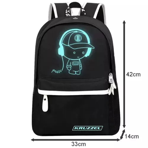 Kruzzel 19374 Smart világító hátizsák Unisex USB-vel, tolltartóval, zárral, 19l, fekete