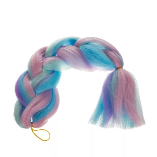 Hőálló, formázható szintetikus hajfonat, farsangra, partikra, leánybúcsúra * 60 cm, rózsaszín-kék-zö