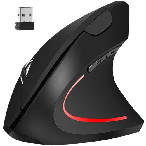 Függőleges vezeték nélküli egér, 10 m hatótáv, 1200 DPI, 6 gomb, USB, fekete