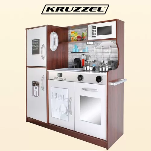 Kruzzel fa játékkonyha, 80x80,5x24cm - barna/fehér