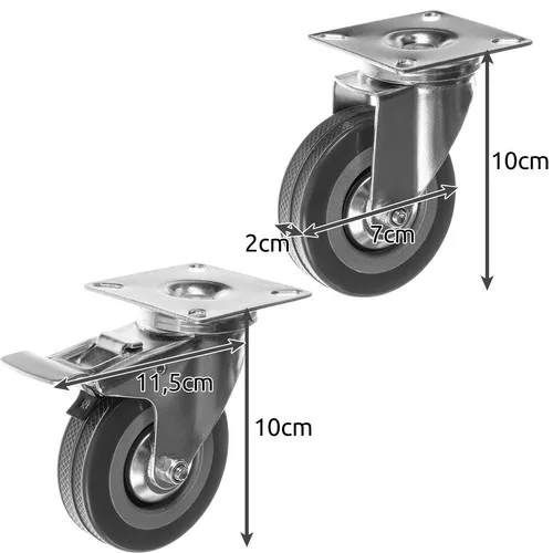 360°-ban forgó, 4 részes, fékkel ellátott ipari kerék készlet – 220 kg