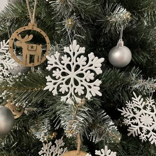 Ruhhy karácsonyfa hópehely díszek, fehér - 12db