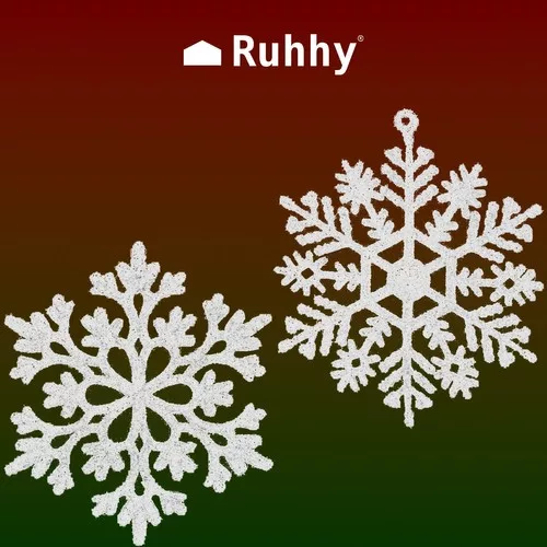 Ruhhy karácsonyfa hópehely díszek, fehér - 12db