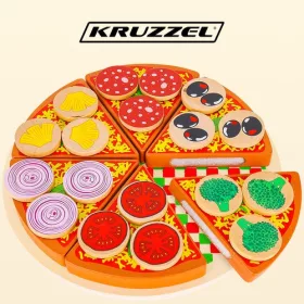 Kruzzel fa játék pizza, szeletelhető - 21x2,5cm