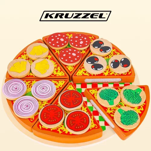 Kruzzel fa játék pizza, szeletelhető - 21x2,5cm
