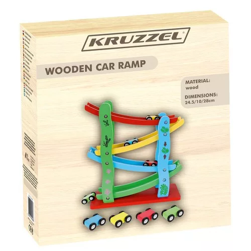 Kruzzel fa játékautó csúszda 4 autóval - 24,5x10x28cm