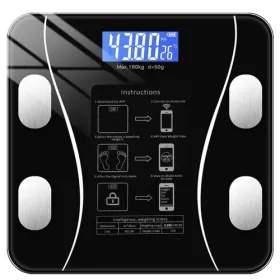   Ruhhy okos személymérleg LED kijelzővel és 180kg-os teherbírással, 26x26x2,2cm - fekete