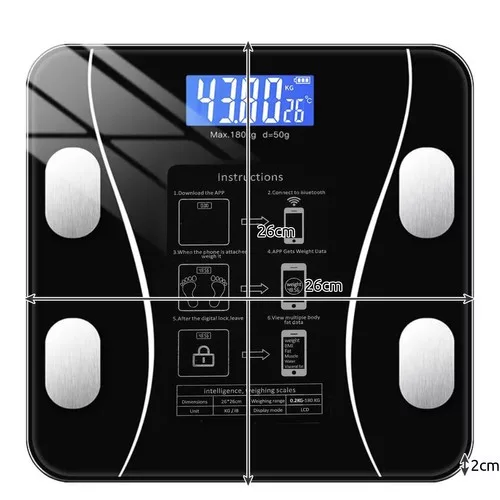 Ruhhy okos személymérleg LED kijelzővel és 180kg-os teherbírással, 26x26x2,2cm - fekete