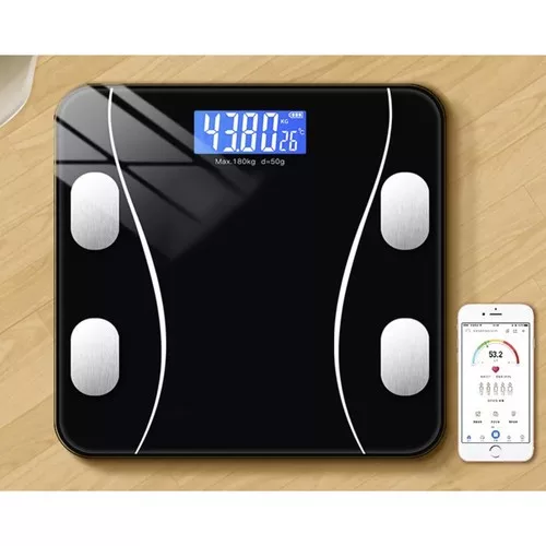 Ruhhy okos személymérleg LED kijelzővel és 180kg-os teherbírással, 26x26x2,2cm - fekete
