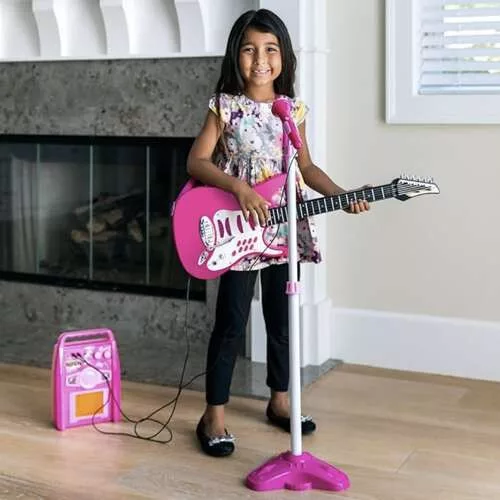 Iso trade játék elektromos gitár erősítővel és mikrofonnal - rózsaszín