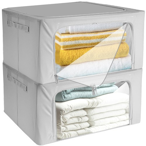Textil és ágyneműtartó doboz szürke 40x30x20cm - 2db