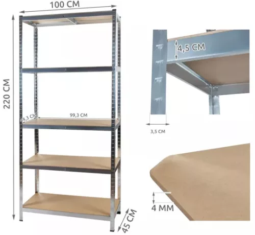 Nagy teherbírású fém polc 875kg - 220x100x45cm