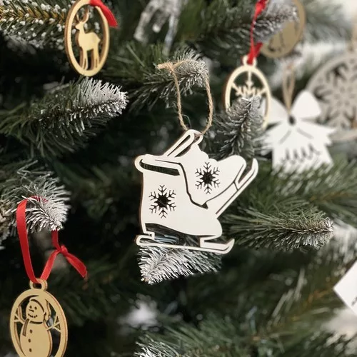Fa karácsonyfa díszek - 20db, fehér