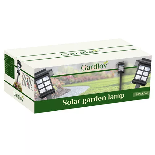 Gardlov leszúrható napelemes kerti LED lámpa készlet 6db, 37x8,5x8,5cm - fekete