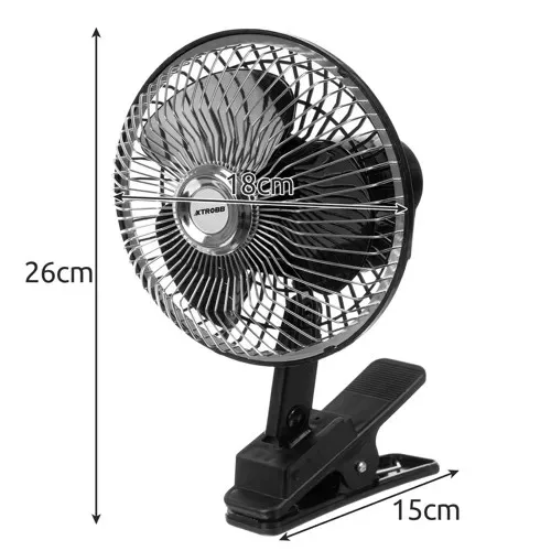 Autós ventilátor csiptető talppal - fekete