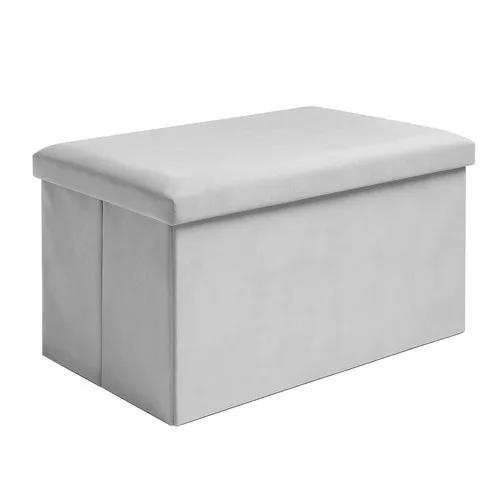 Összecsukható tároló puff velúr borítással, szürke - 60x30x30cm