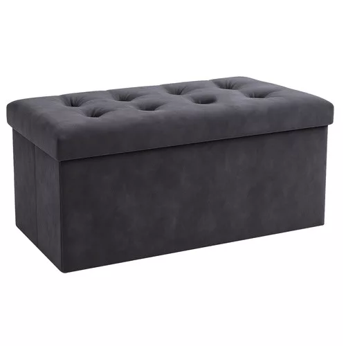Bársonyos tárolós puff 110 literes kapacitással, szürke - 76x38x38cm