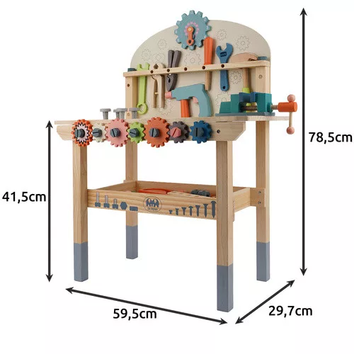 Fa játék munkapad kiegészítőkkel - 78,5x29,7x59,5cm
