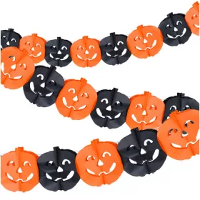 Halloween tök girland, fekete/narancssárga - 3m