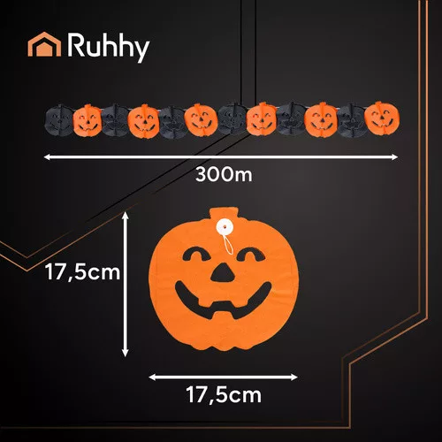 Halloween tök girland, fekete/narancssárga - 3m