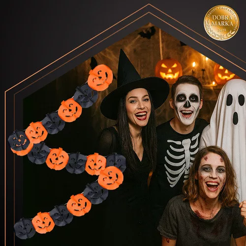 Halloween tök girland, fekete/narancssárga - 3m