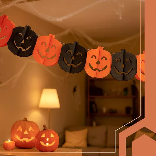 Halloween tök girland, fekete/narancssárga - 3m