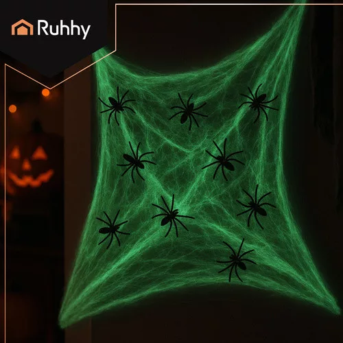 Dekorációs fluoreszkáló pókháló 20 pókkal