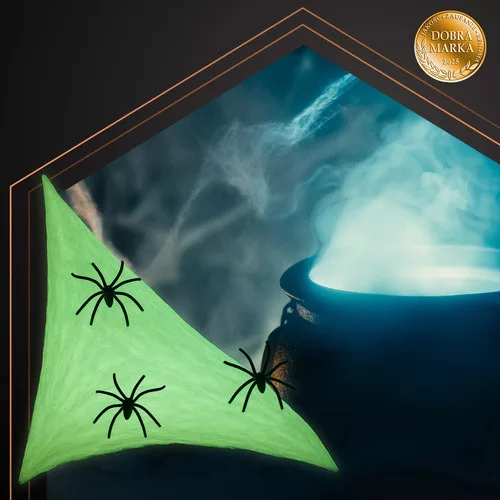 Dekorációs fluoreszkáló pókháló 20 pókkal