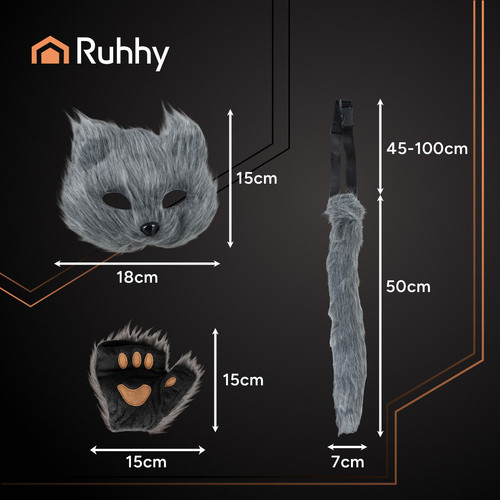 Ruhhy macska felnőtt jelmez készlet, szürke - 4db