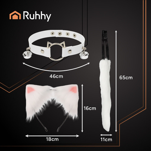 Ruhhy macska felnőtt jelmez készlet, fehér - 3db