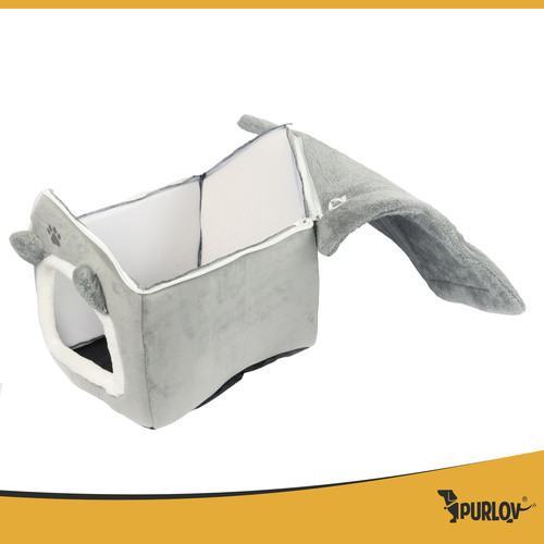 Purlov plüss macskafekhely ház, 39x38x35cm - szürke