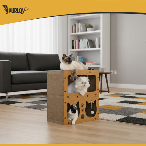 Purlov 3 az 1-ben macskaház kaparóval és labdákkal - 51,5x45,5x28cm