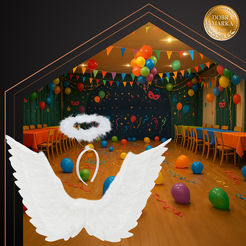 Angyal szárnyak glóriával, fehér - 46x48cm