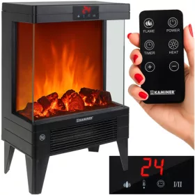   Elektromos kompakt fűtőtest tűz hatással és távirányítóval - 2000W