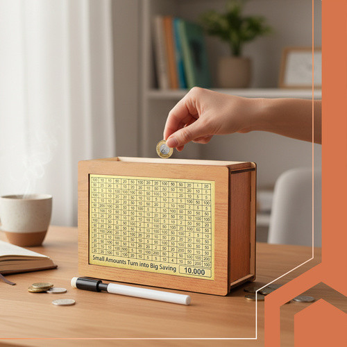 Fa pénzpersely jelölő táblával - 20x14,5x7,7cm