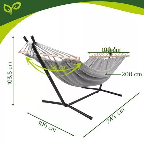 Dupla függőágy kerettel és 250kg-os teherbírással - 245x100x103,5cm