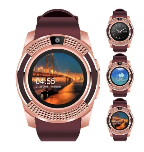 Bass V8 okos óra arany barna -Sport funkció,sim foglalat,kamera, android és ios telefonokra egyaránt