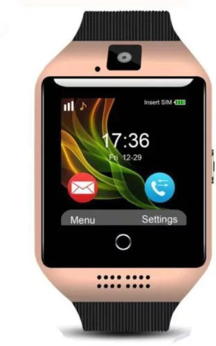 AlphaOne Q18 ívelt kijelzős SIM kártyás okosóra, 41x48x12mm - arany/fekete