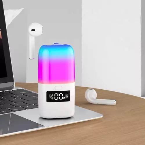 Blasterra Vezeték nélküli Bluetooth fülhallgató beépített hangszóróval és mikrofonnal, RGB töltőtokk
