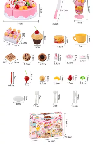 75 elemből álló díszíthető szülinapi torta sütikkel, kiegészítőkkel , rózsaszín
