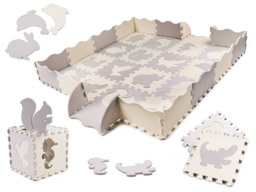 Habszivacs puzzle szőnyeg/gyerekeknek járóka 36 részes. szürke-ecru