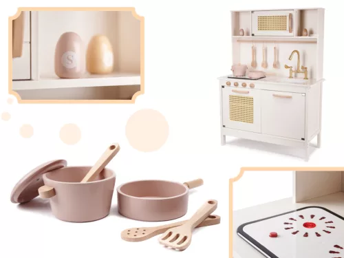 Gyermek retro MDF fa konyha BOHO kiegészítőkkel
