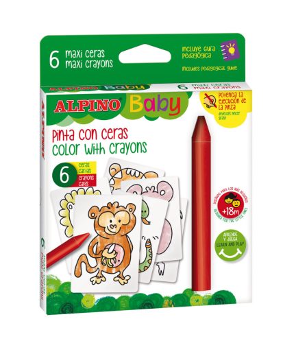 ALPINO BABY Vastag viaszkréták 6 szín + dzsungel kártyák