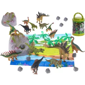   Állati figurák dinoszauruszok 7db + alátét és kiegészítők készlet